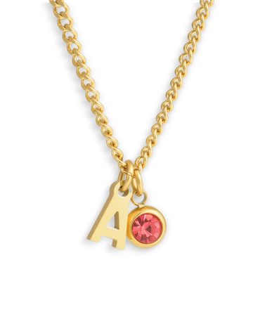 Custom/Personalized Initial Pendant Necklace w/ Pink Gemstone